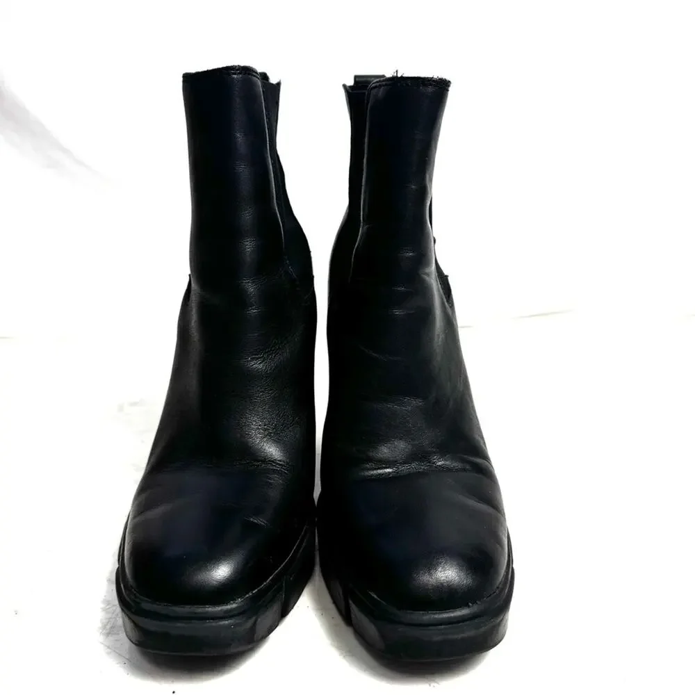 Steve Madden Black Revised Leather Platform Boots Size 8